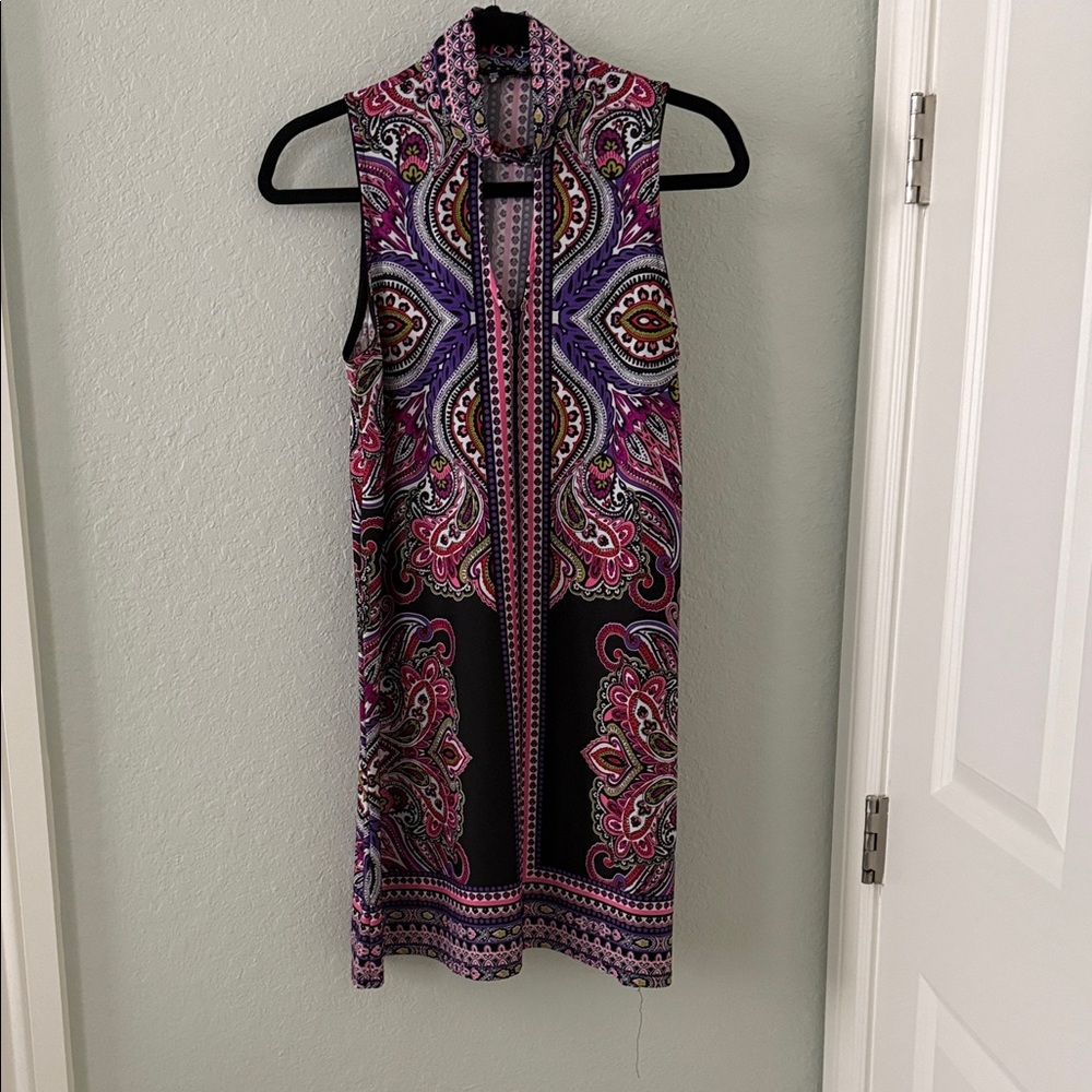 Sleeveless Paisley Dress - Pink and Purple